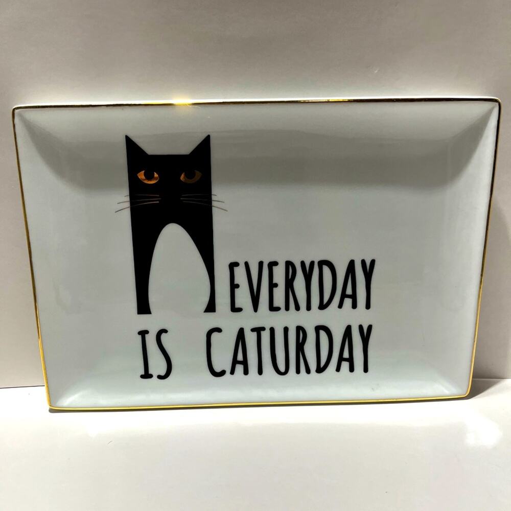 Everyday is Caturday tray with gold trim